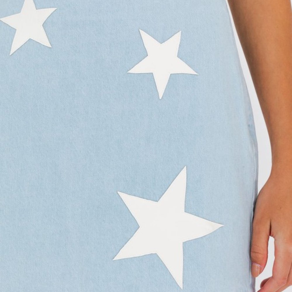 1 LEFT!! LUCKY STARS DENIM MINI SKIRT - Picture 5 of 6